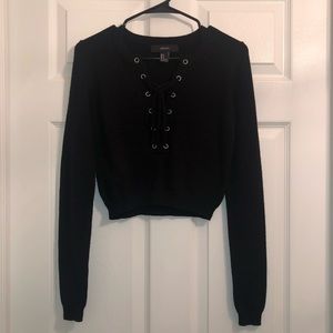 Front Lace Up Crop Sweater